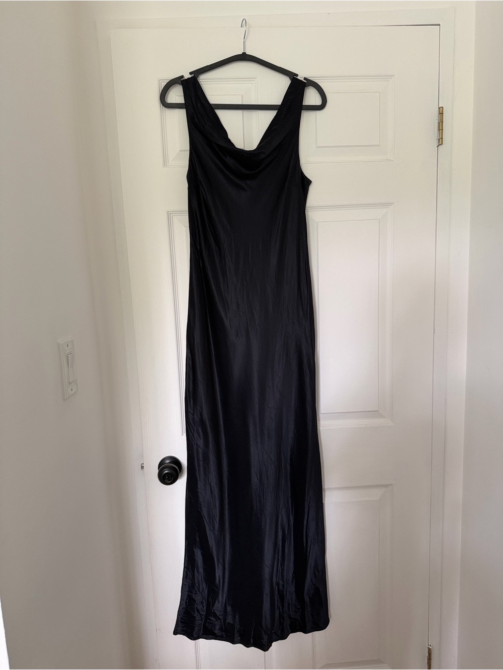 Reitmans Navy Blue Satin Cowl Neck Maxi Dress